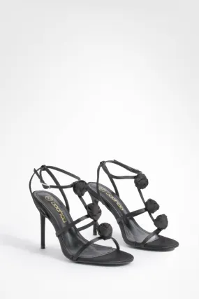 Chaussures à talon carré et fleur 3D